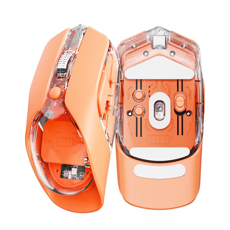 Transparent Luminous Wireless Mouse with Dual-Mode, Marquee Effect, and Magnetic Detachable Feature
