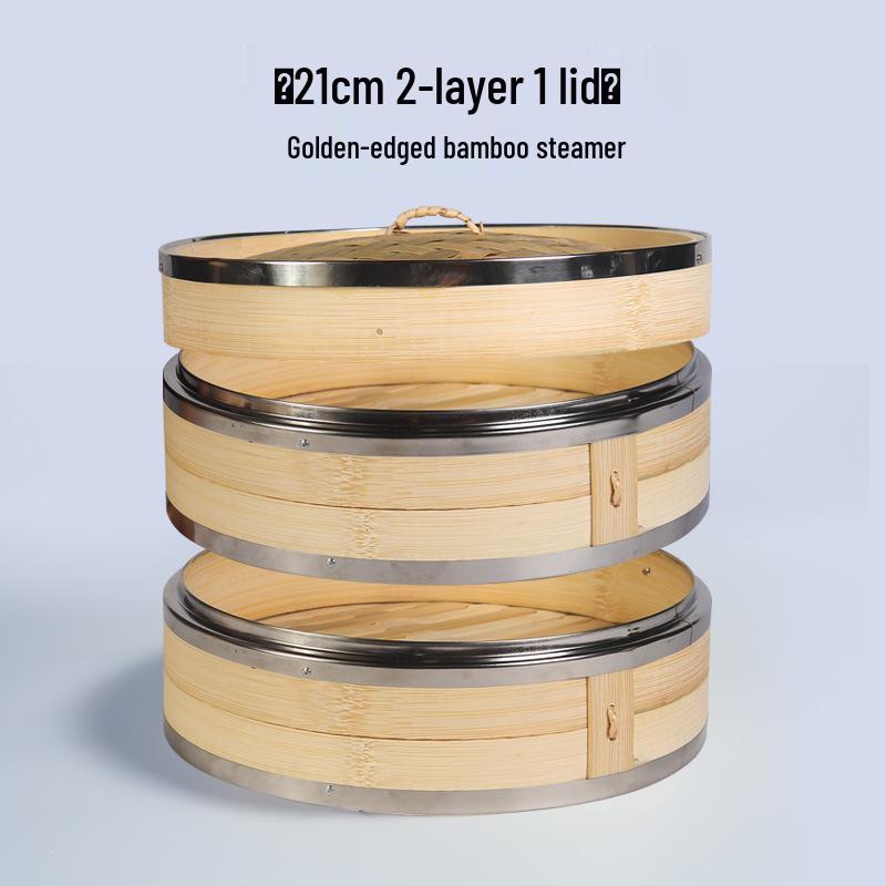 Mao Bamboo Steamer Basket with Stainless Steel Edge - Ideal for Baozi, Mantou, and Xiaolongbao.