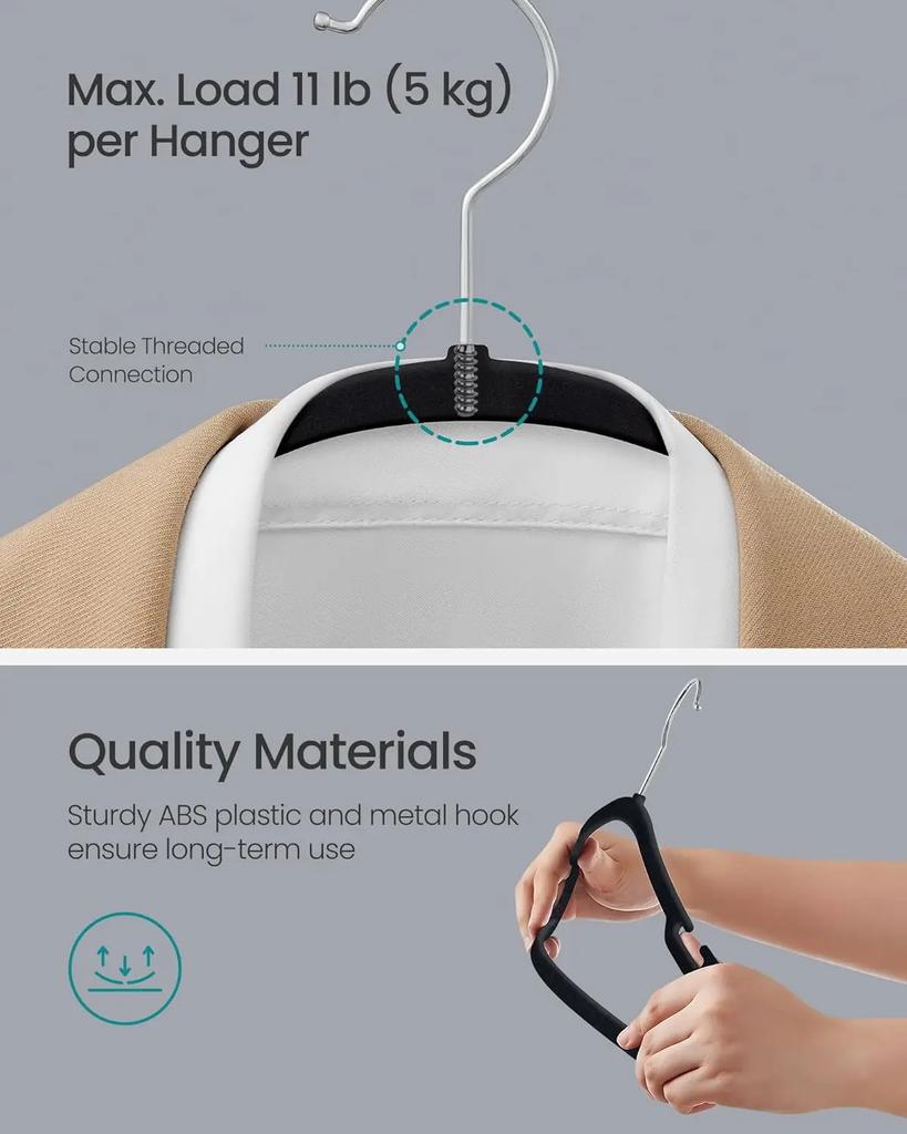 Velvet Hangers 50 Pack, Non-Slip Clothes Hangers, 17 X 8.3 Inches, Coat Hangers with Wide Shoulder Notches, Pants Bar