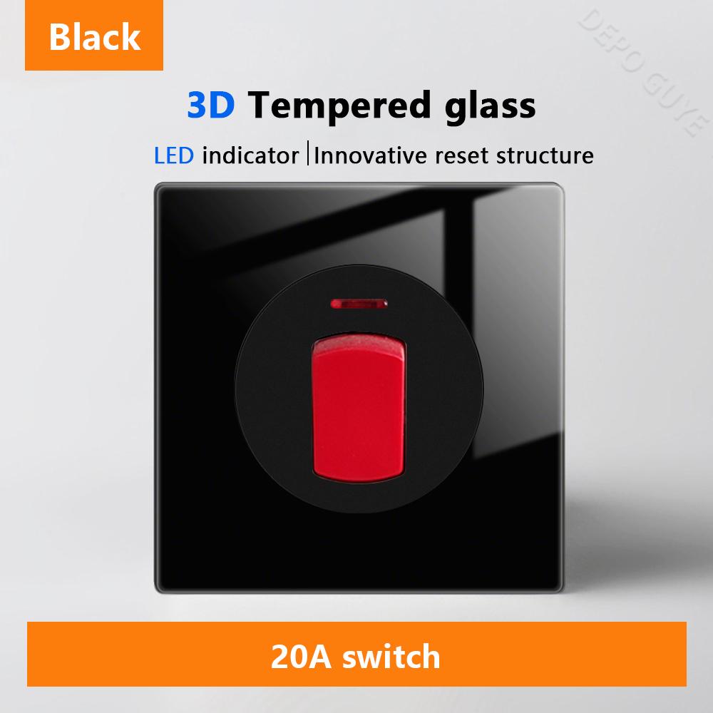 Luxury LED Indicator Light Switch Black Tempered Glass Piano Key Self-reset Wall switch,UK EU Universal USB C Electrical Socket