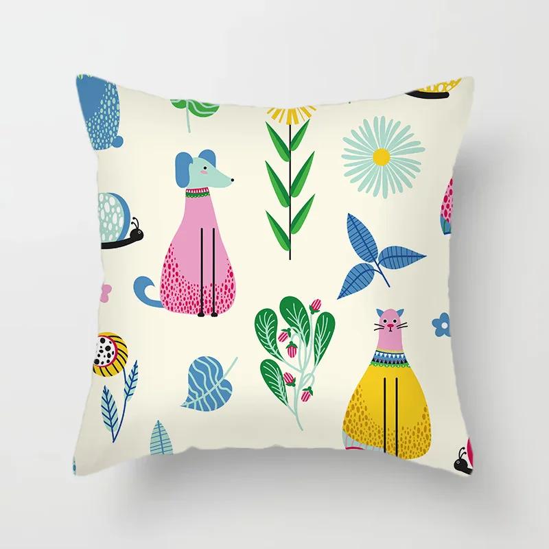 45*45cm Cute Cartoon Mermaid Dinosaur Alpaca Fox Pillowcase Sofa Office Seat Lumbar Cushion  Cover Home Decoration Pieces