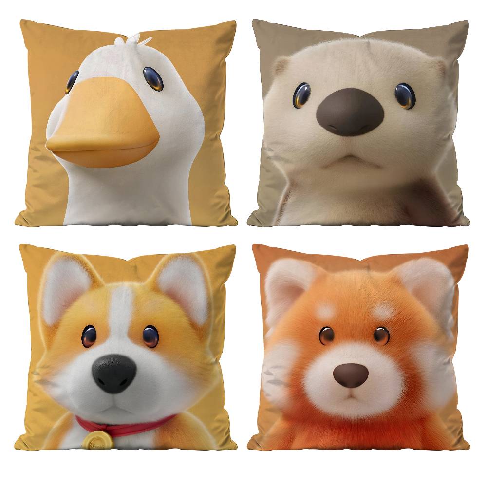 Kwaii Anime P-Party Animals Pillow Case Anti-dustmite Pillowcase Invisible zipper silky short plush Sofa cushion cover