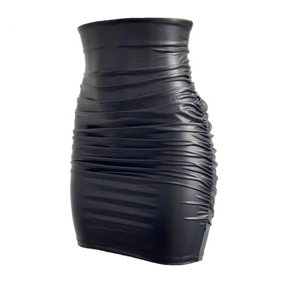 Damska Spódnica Wysoki Stan Sztuczna Skóra Obcisła Biodra Plisowany Dół Mini Spódnica Dojazdowa Ulica Krótka Spódnica Codzienne Ubranie