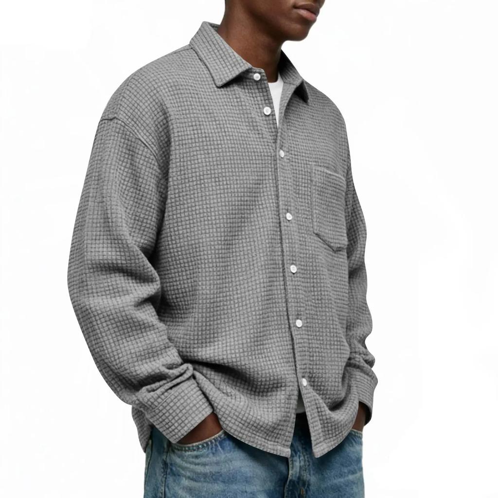 Single Breasted Vintage Long Sleeve Shirt Men Loose Solid Color Spring Autumn Men's Casual Pocket Shirt