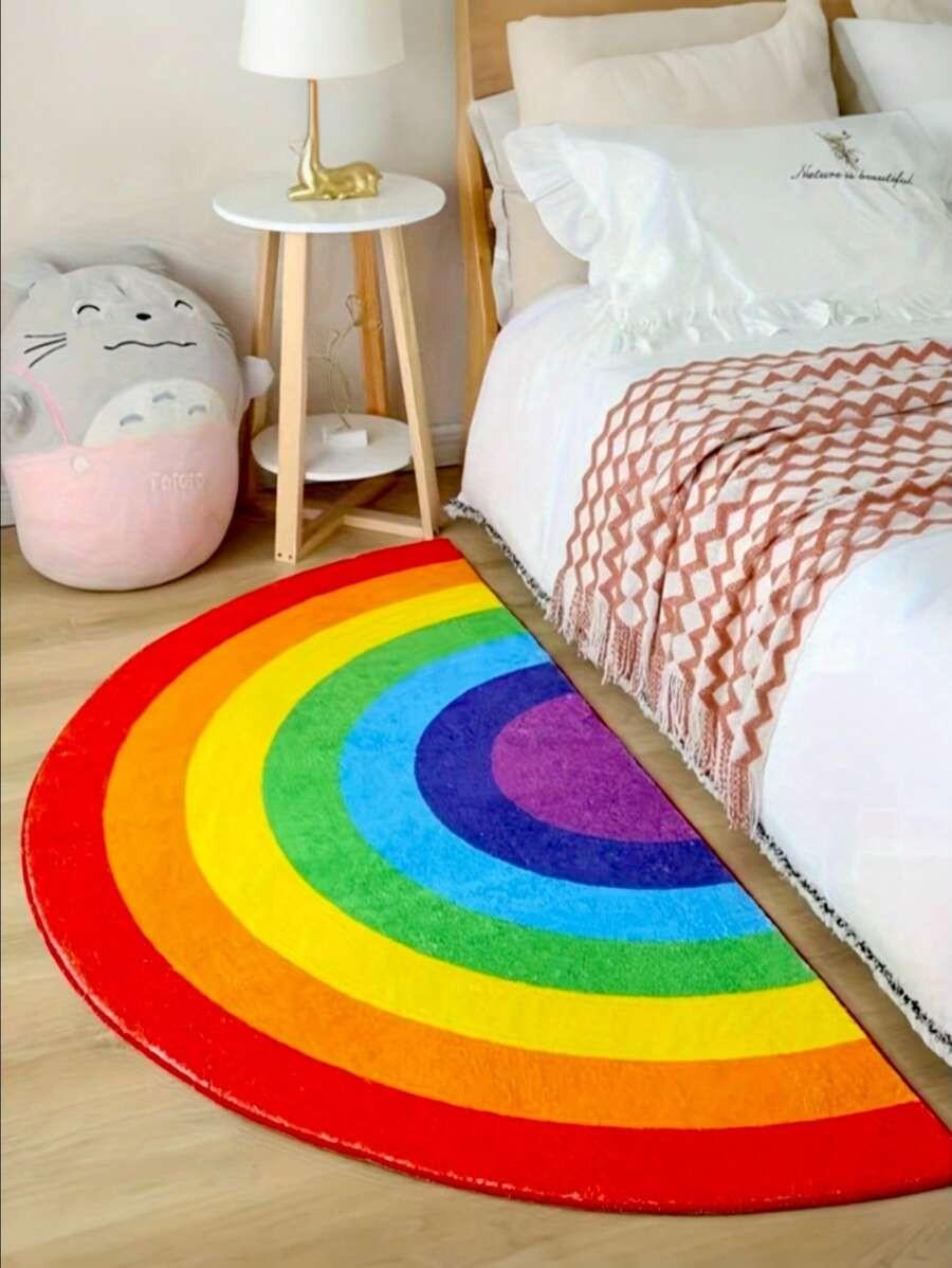 Lodestar Unisex Rainbow Half-Circle Carpet Cooling Water-Repellent Bedside Rug Room Entrance Mat Indoor/Outdoor Floor Mat Home Decor