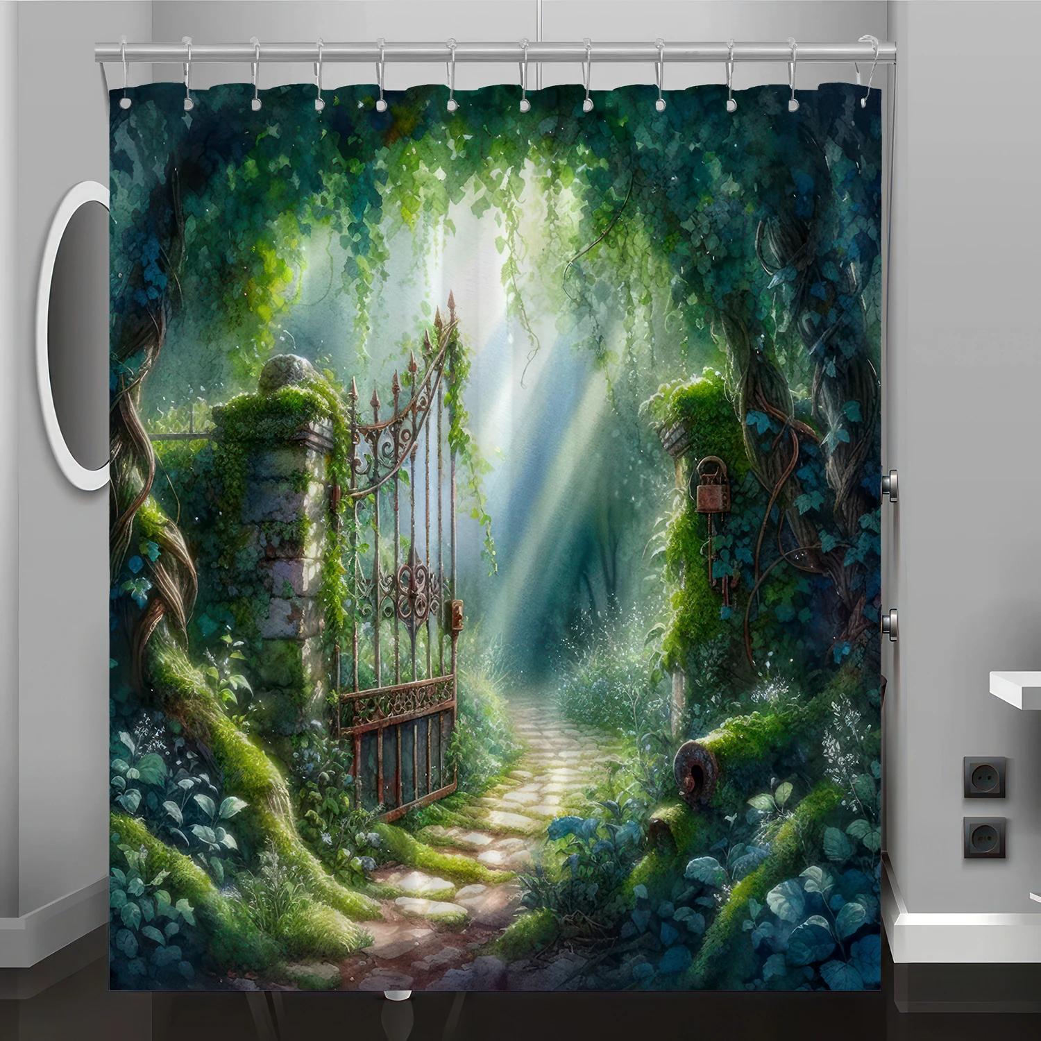Dream Forest Trail pattern digital print shower curtain W90xH180cm