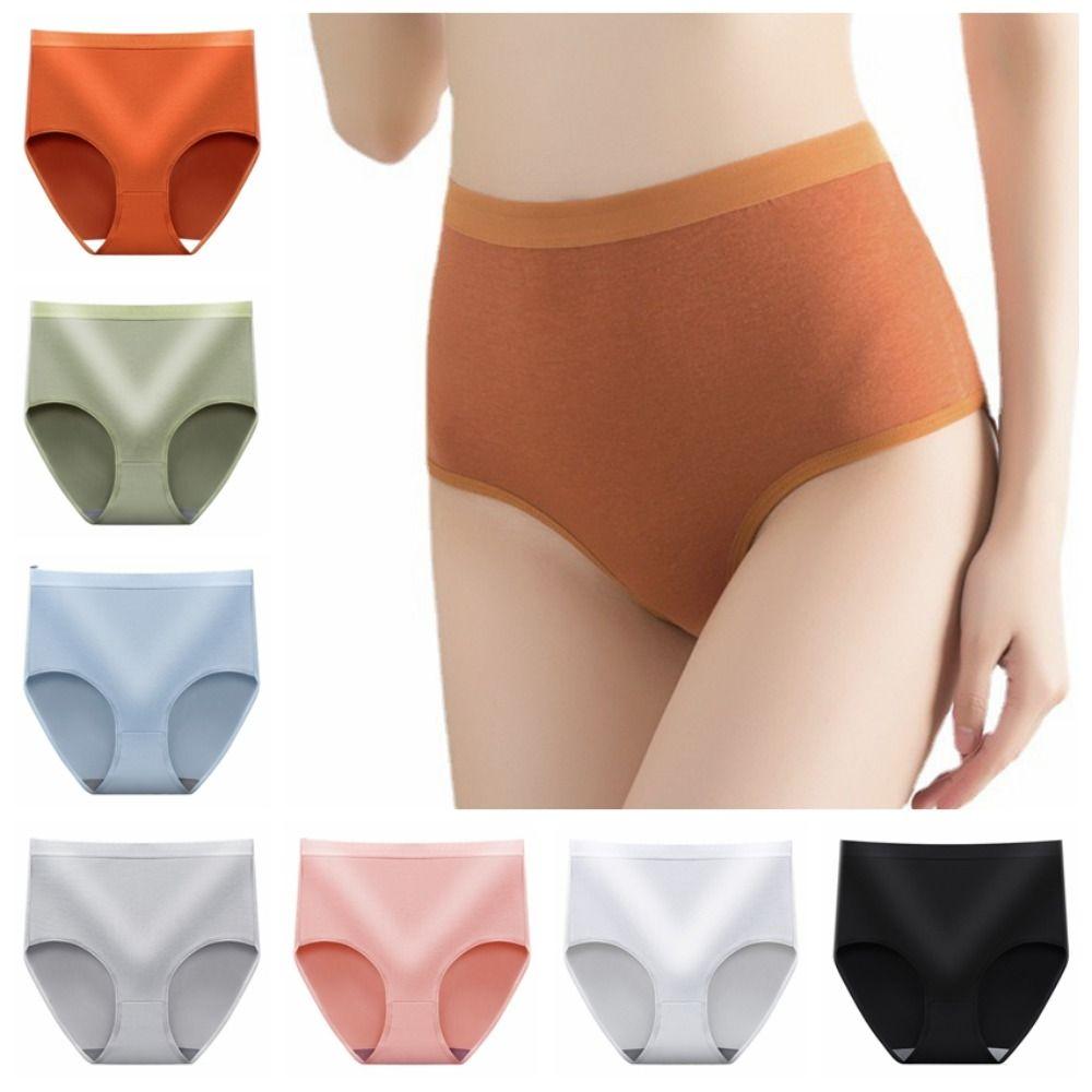 

4pcs Lingerie Women s Underpants Solid Color Seamless Brifes Fashion High-waisted Panties Female L-4Pcs Style B