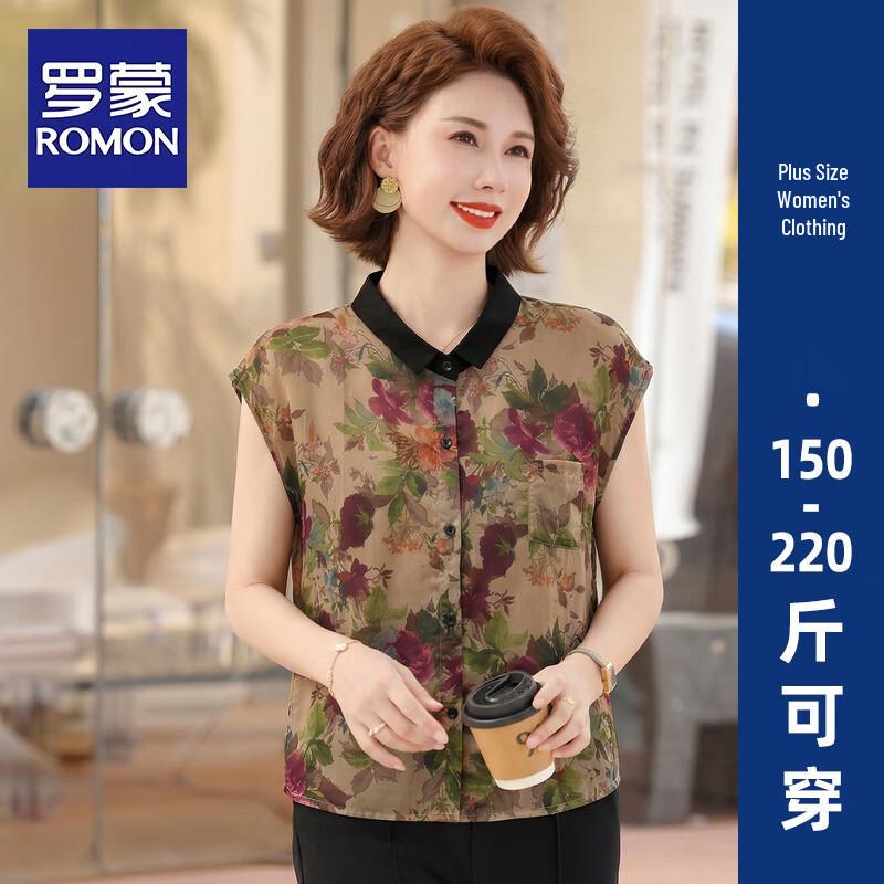 Elderly Women s Floral Short Sleeve Cotton Blouse 2XL
