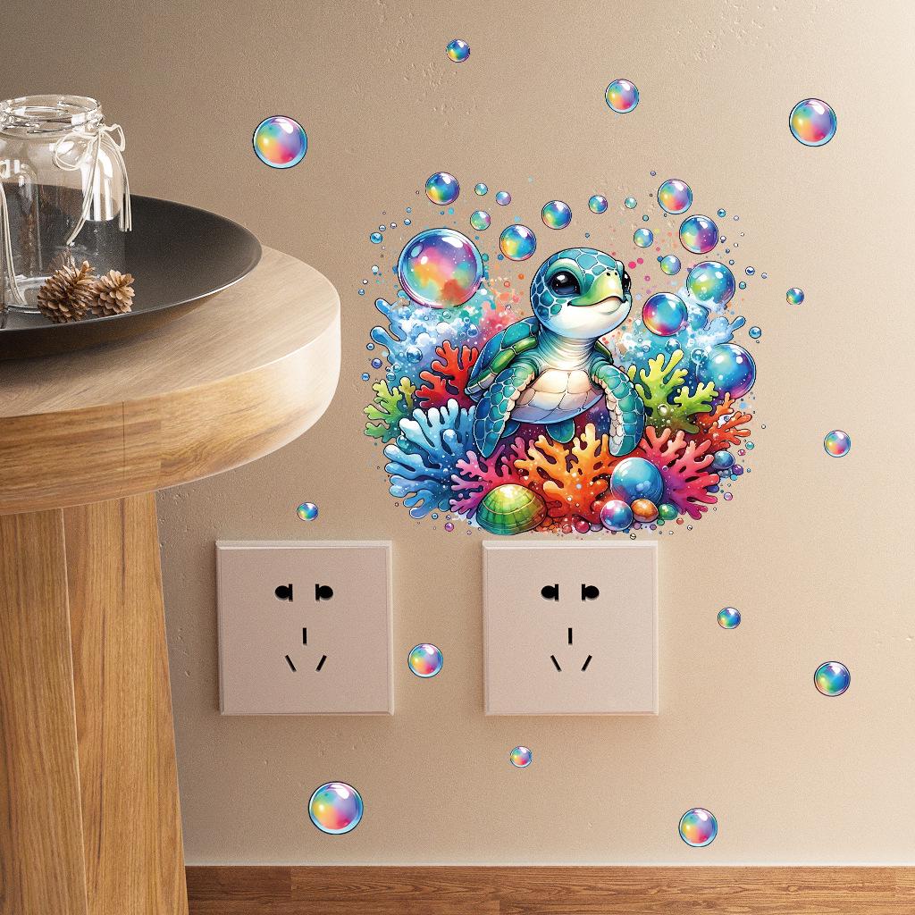 Blue Seaweed & Turtle Luminous Wall Stickers - Removable