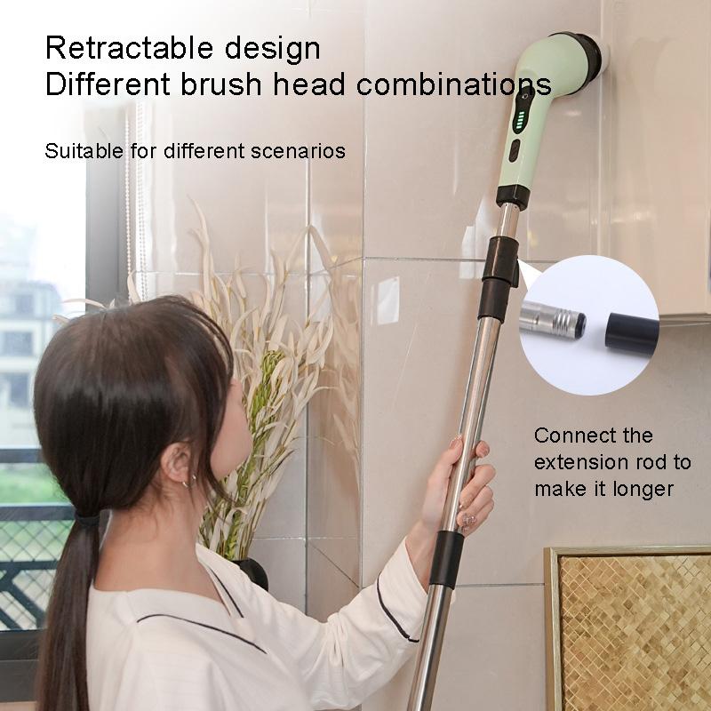 Multi Functional Electric Cleaning Brush with Automatic Rotating Telescopic Rod Wireless Hand Held Scrubbing Tool for Home