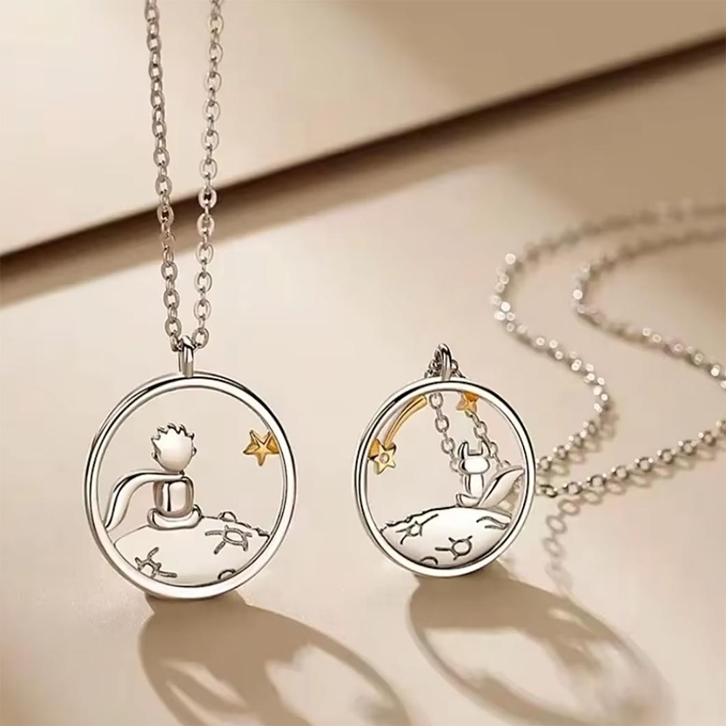 

2 шт. Ожерелье «Лучший друг пары», «Маленький принц», мультяшный полый круглый кулон, модная цепочка, аксессуар с лисьим характером