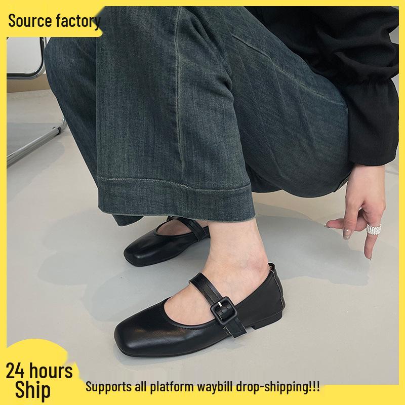 

Женская обувь на массивном каблуке с ретро-пряжкой - Французский стиль, подошва «яичный рулет», мягкая, для осени и зимы 35 чёрный