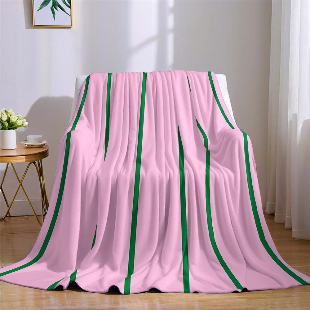 Pink Green Stripes Flannel Blanket Warm Soft Halloween Christmas Couch Warm Cozy Decorative Decor Gift For All Season