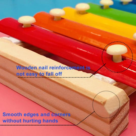8 Note Wooden Xylophone Toy with 2 Mallets Colorful Metal Keys Glockenspiel Xylophone Toddlers Boys Girls Educational Percussion