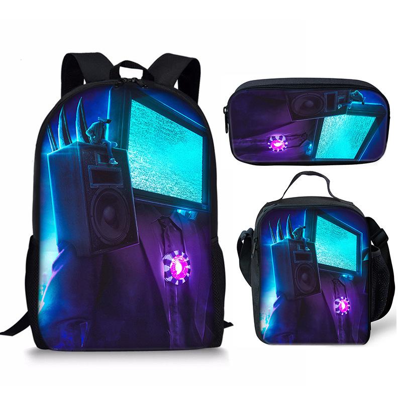 Hip Hop Populair skibidi Toilet Man 3D Print 3 stuks/Set leerling Schooltassen Laptop Dagrugzak Rugzak Crossbody Lunchtas Etui