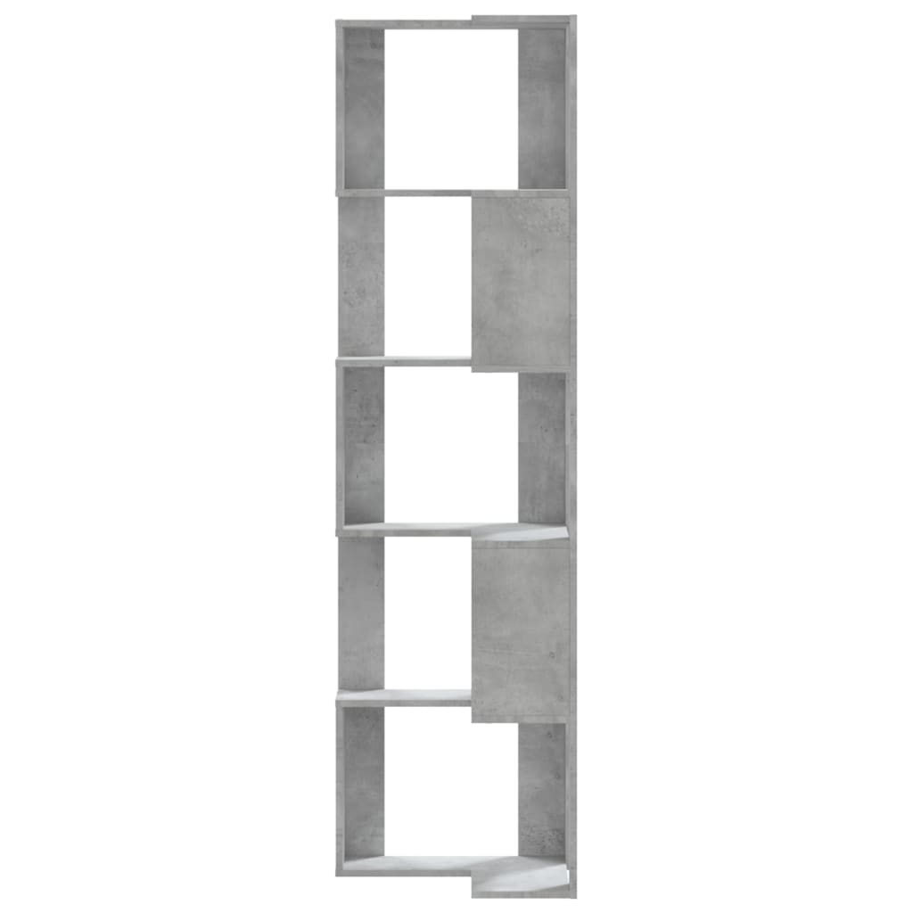 Corner Bookshelf 5 Shelves Concrete Grey 50 X 50 X 179 Cm Engineered Wood