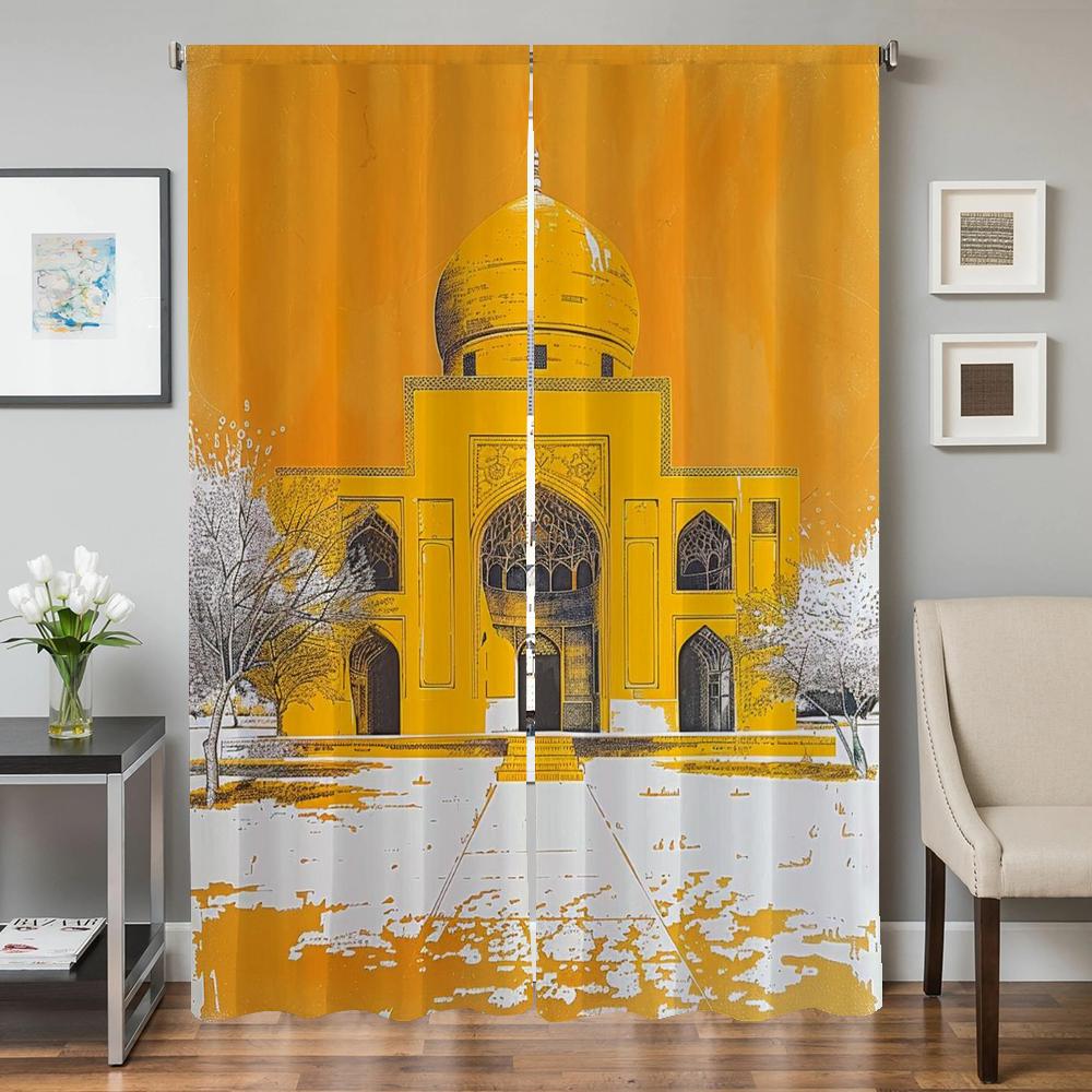 Kitchen Curtains for Living Room 2 Pieces Blackout Curtains Door Curtain Ancient Architecture Partition Bedroom Decoration Shade