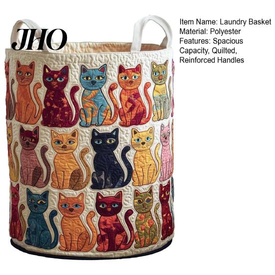 Laundry Basket for Bedroom Quilted Foldable Boho Fabric Hamper Cute Cat Storage Clothes Toys Blankets Nursery Bathroom