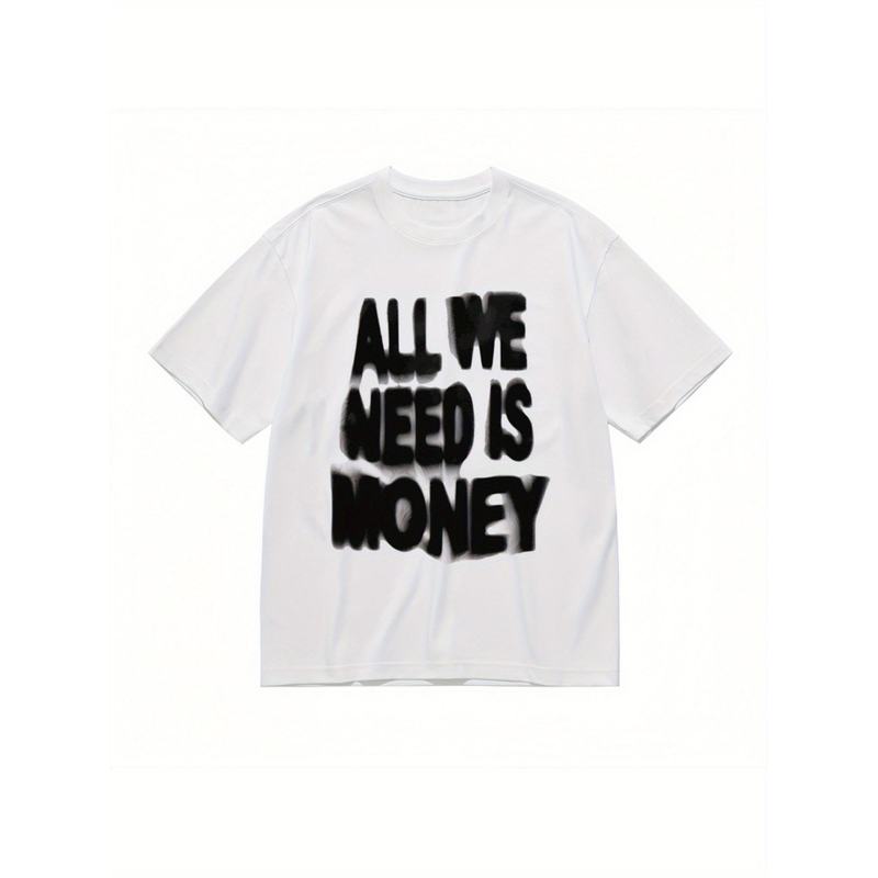 Men's Streetwise Ambition White T Shirt with All We Need Is Money Black Print 100 Casual Round Neck Urban Regular Fit for Attire Statement Outfits