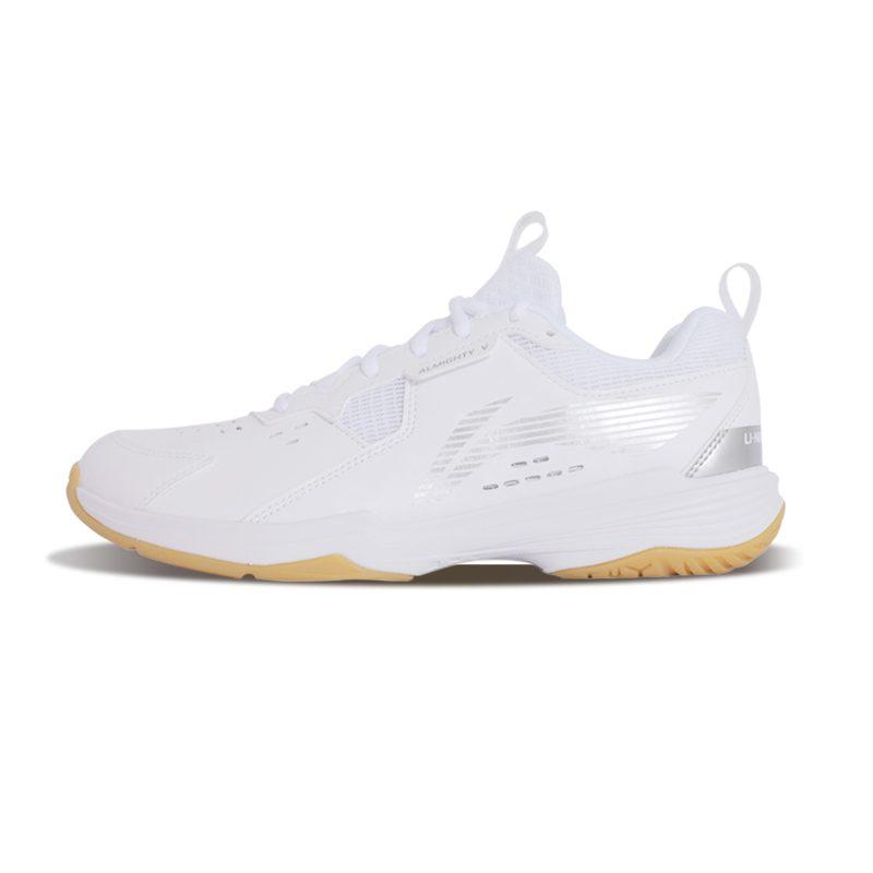 Li Ning Ace V Cushioning Slip Resistant Abrasion Resistant Breathable Mid Top Badminton Shoes Unisex White AYTT001-5
