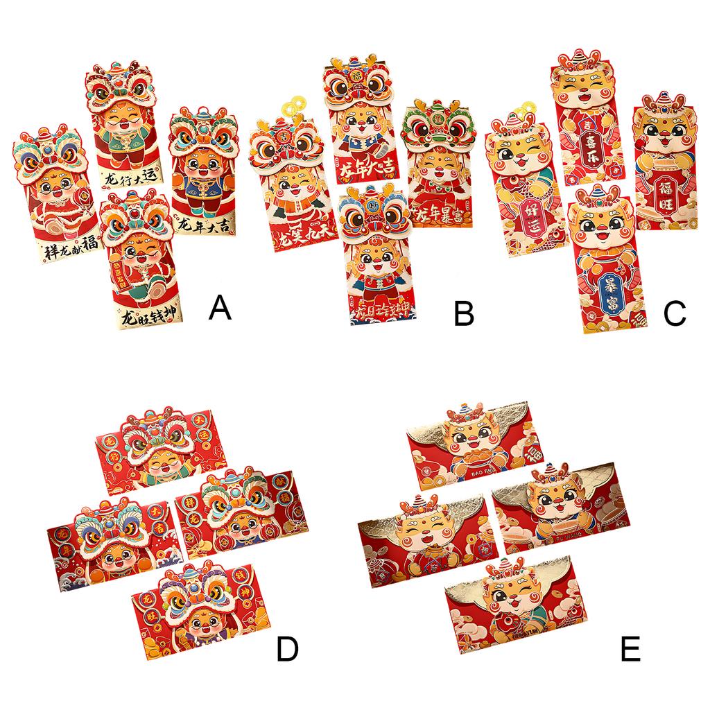 4x Red Chinese New Year Lucky Money Bag Traditional Blessings 2024 Dragon Year Essentials