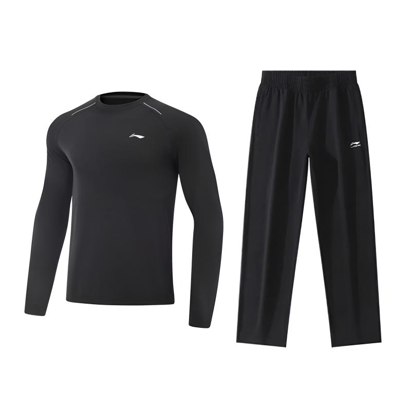 

Li-Ning Fashionable Minimalist Breathable Soft Comfortable Versatile Crew Neck Pullover Long Sleeve T-Shirt Casual Sports Set ATLV271-2+AKLUC03-1 S