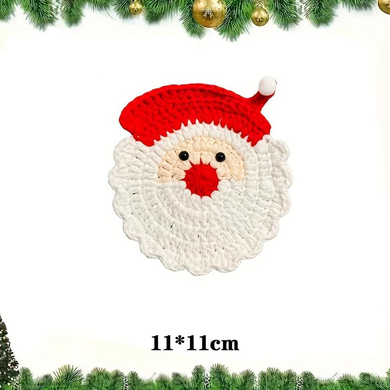 1Pieces Handmade Crochet Santa Claus Coaster - Festive Red & White Christmas Decor, Drink Coaster Outdoor Tableware