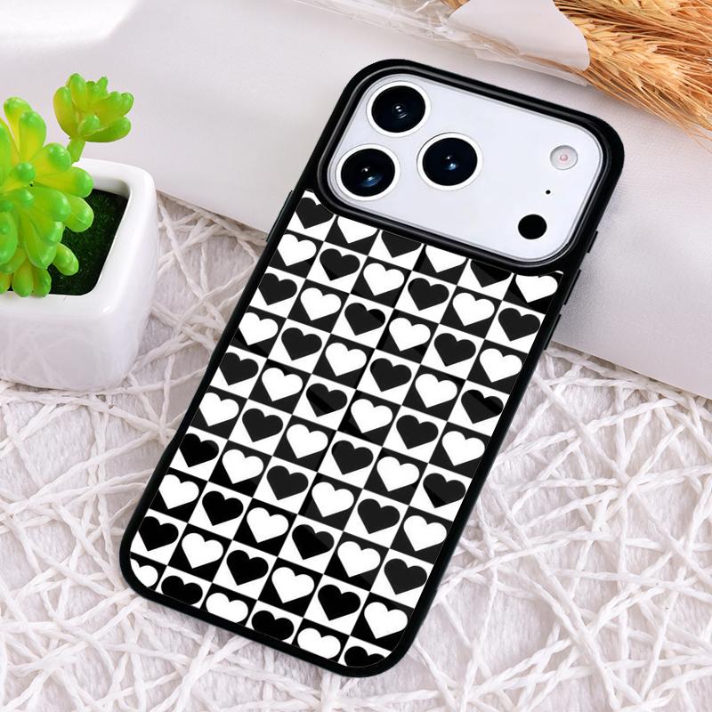 Luxury Chessboard Grid Love Heart Phone Case for iPhone 17 Air 16 15 11 12 14 13 Pro Max Shockproof Cover