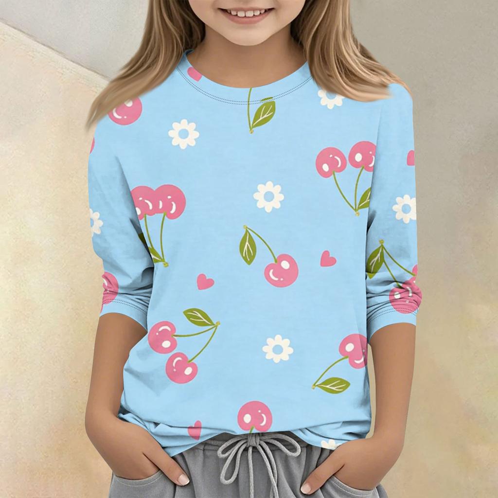 Children's Printed Round Neck Seven Quarter Sleeve Casual T-shirt