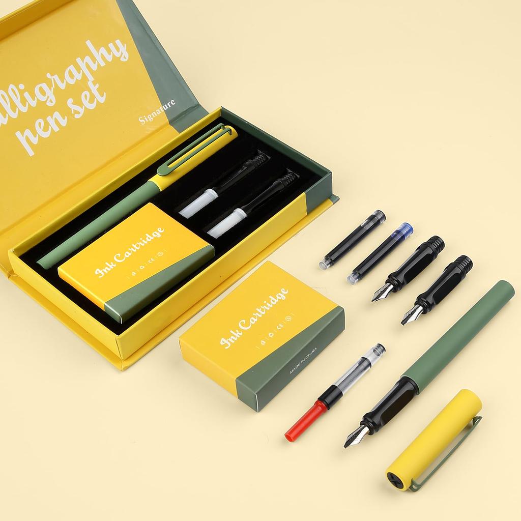 Mancola A Color Contrast Design Fountain Pen Set That Includes 1 Fountain 3 Different Types of and 18 Ink Cartridges Colors In Pen, Nibs, (13 Total)