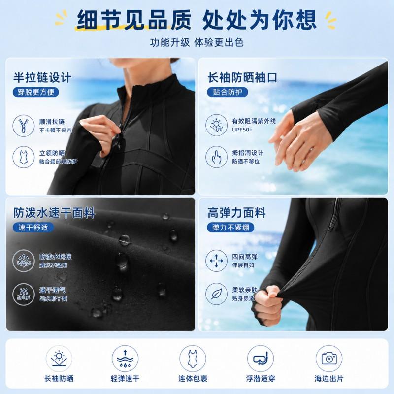 Womens Full Coverage UV Protection Rash Guard Swimsuit With Long Sleeves Snorkeling Diving Surfing Water Sports