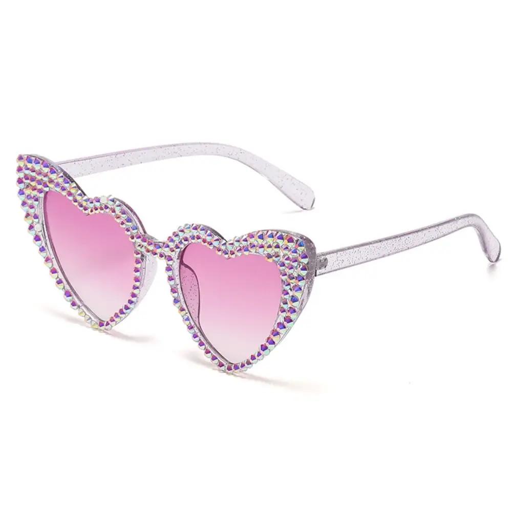 Travel Accessories Sun-Protective Heart-Shaped Sunglasses Hip Hop Rhinestone Decoration Driving Glasses Eyewear Party Glasses