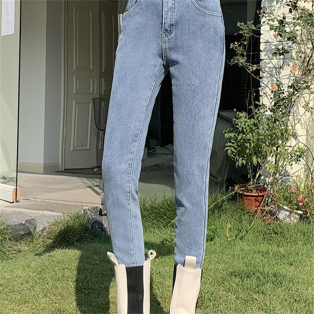 

2022 модные осенне-зимние брюки в стиле Харадзюку с высокой талией, женские брюки, бархатные толстые теплые джинсы, элегантные женские XL