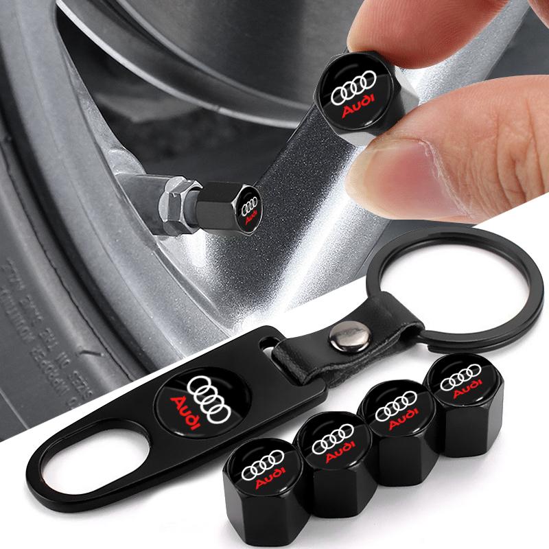 1Set Car Emblem Keychain Key Ring with Auto Tire Valve Caps Tyre Dust Cap For Audi A3 A6 Q3 B5 B6 B7 B8 B9 Q7 8P 8V 8L A5 A4 C6