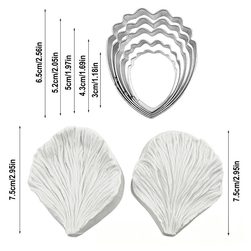 5/7Pcs Peony Petal Veiner Silicone Mold with Stainless Steel Cutter Handmade Fondant Flower Molds for Cake Decorating Bakeware T
