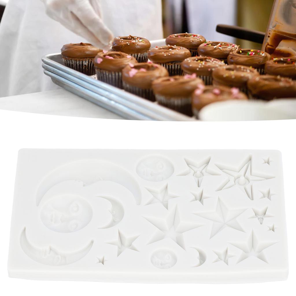 ZK20 Silicone Fondant Mold Star Moon Face Nonstick Food Grade Silicone Reusable Heat Resistant Odorless Chocolate Molds