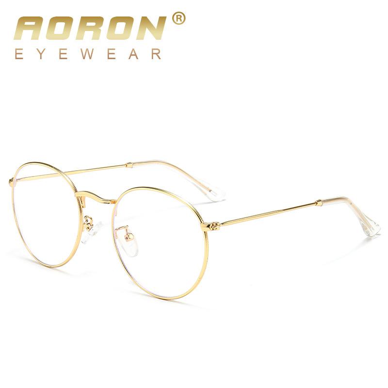 aoron Anti-blue Flat Glasses Can Be Equipped with Myopia Glasses, Metal Frame Men's and Women's Goggles, Round Frame Glasses.