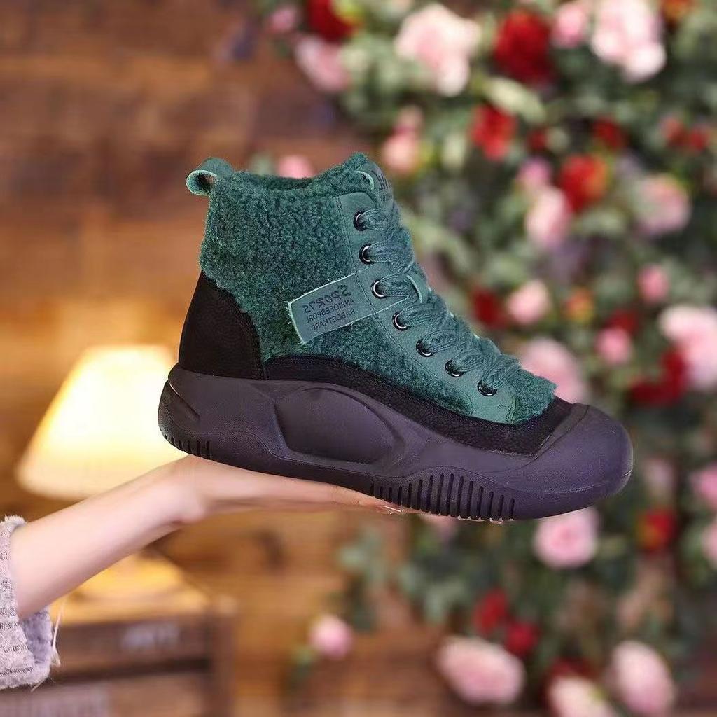 Autumn and winter velvet versatile cotton boots foreign thick-soled fluffy shoes flat-soled soft-soled casual snow boots women