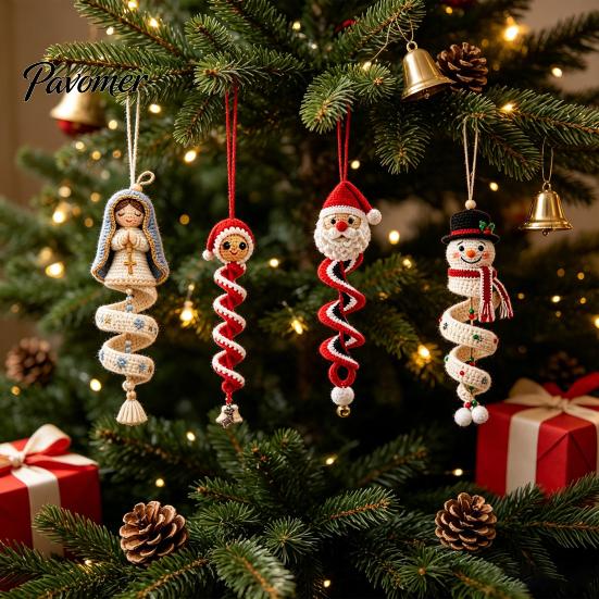 Set Fai da Te Addobbi per Albero di Natale Kit Uncinetto a Spirale, Pupazzo di Neve Babbo Natale Artigianato Ricordo Fatto a Mano Regalo per la Mamma Ornamento da Appendere Decorazione per Camino Sacco