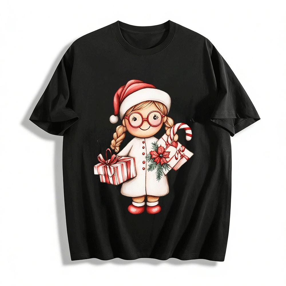 

Christmas Gift Girl Print Parent-child Long Sleeve Top Pure cotton T-shirt XXS