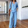 2026 Spring European & American Women's Fashion Casual Two-Piece Set: Top & Wide-Leg Pants.
