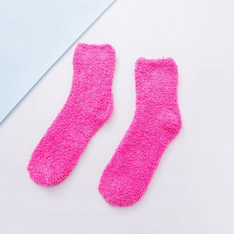 Women's Winter Tube Socks Candy Color 6PC Solid Color Thick Socks Casual Floor Socks Coral Fleece