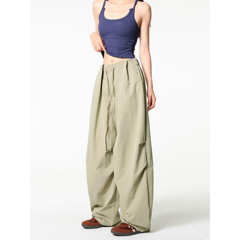 

Quick-drying scissor pants women s design sense lazy wide-leg overalls new pear-shaped body drape sports pants S хаки