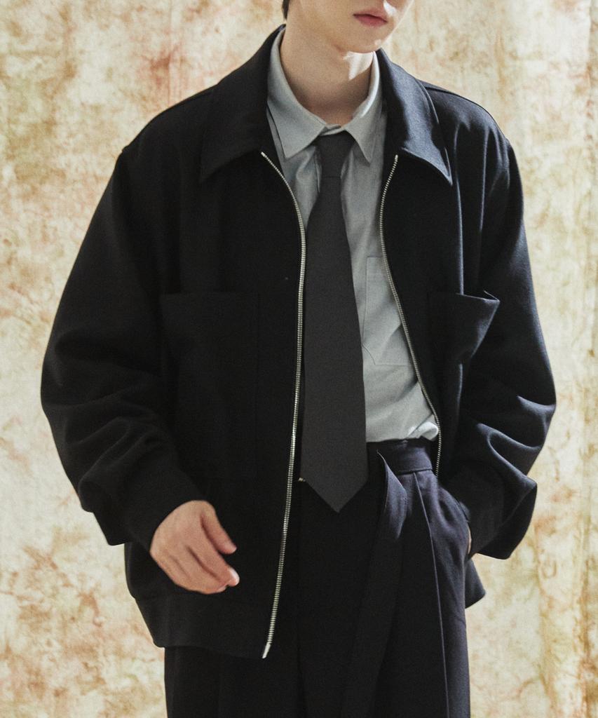 Concent12 Bold Wool Zip-Up Jacket Black
