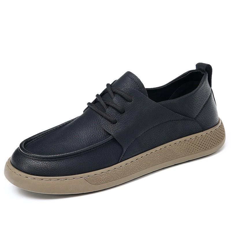 Mens Genuine Leather Casual Shoes Round Toe Low Heel Breathable Slip Resistant Fashion Dress