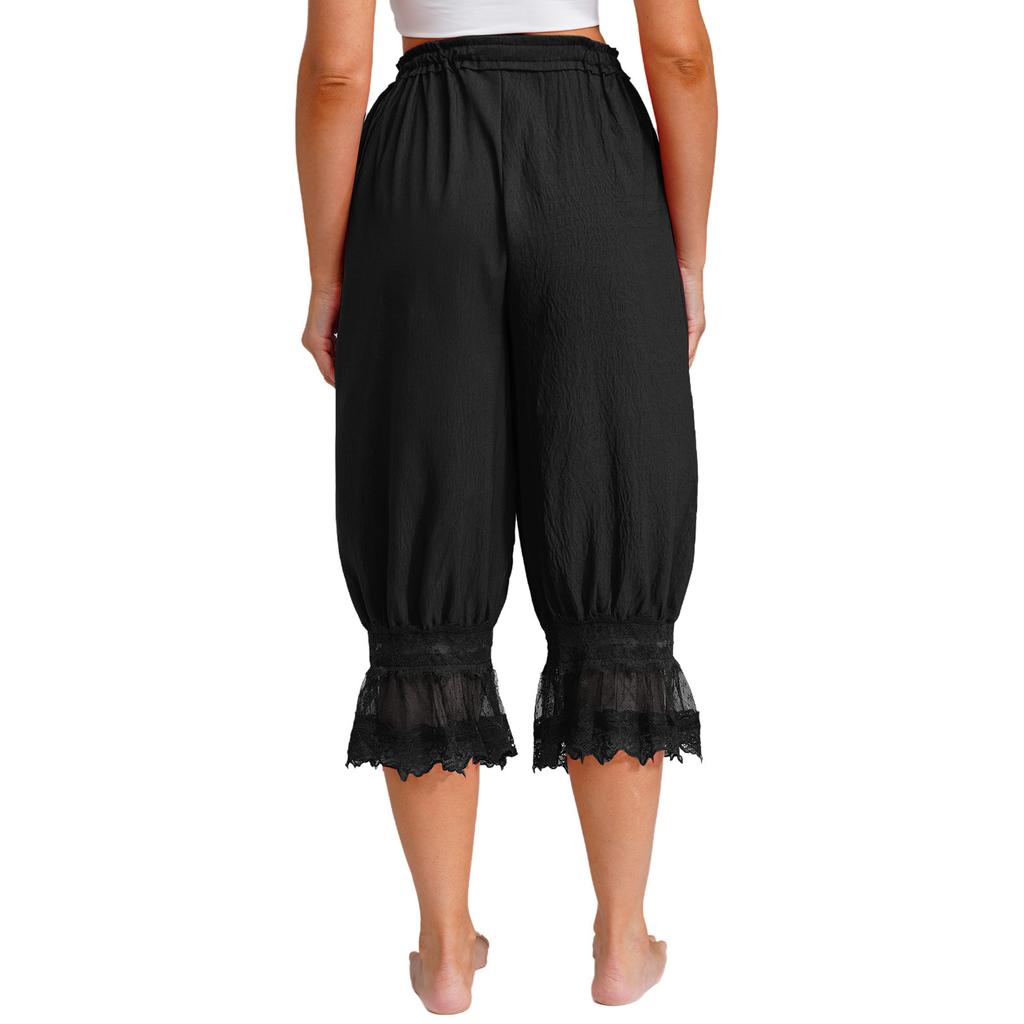 Womens Long Bloomers Loungewear Loose Harem Pants Elastic Waist Drawstring Medieval Style Midi Pants