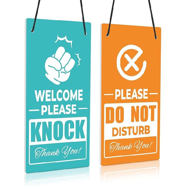 Putuo Decor Do Not Disturb Door Hanger, Welcome Please Knock Sign - 10x5 Inches PVC Double Sided Reversible for Therapists Office Clinic Treatment