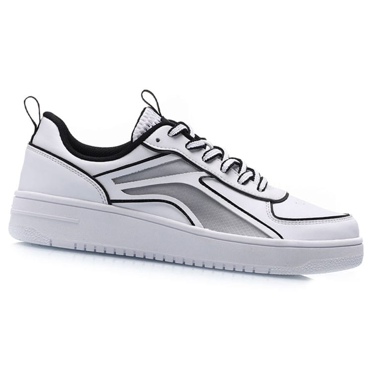 Li Ning Synthetic Leather Slip Resistant Abrasion Resistant Low Top Skateboard Shoes Women's White Black AGCP128-3
