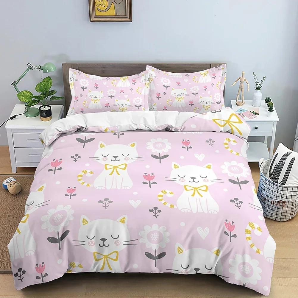Animals Duvet Cover Set Cute Cat Comfortable Duvet Quilt Cover Pillowcase Bedding Set Children Bedroom Decoration Home Textile