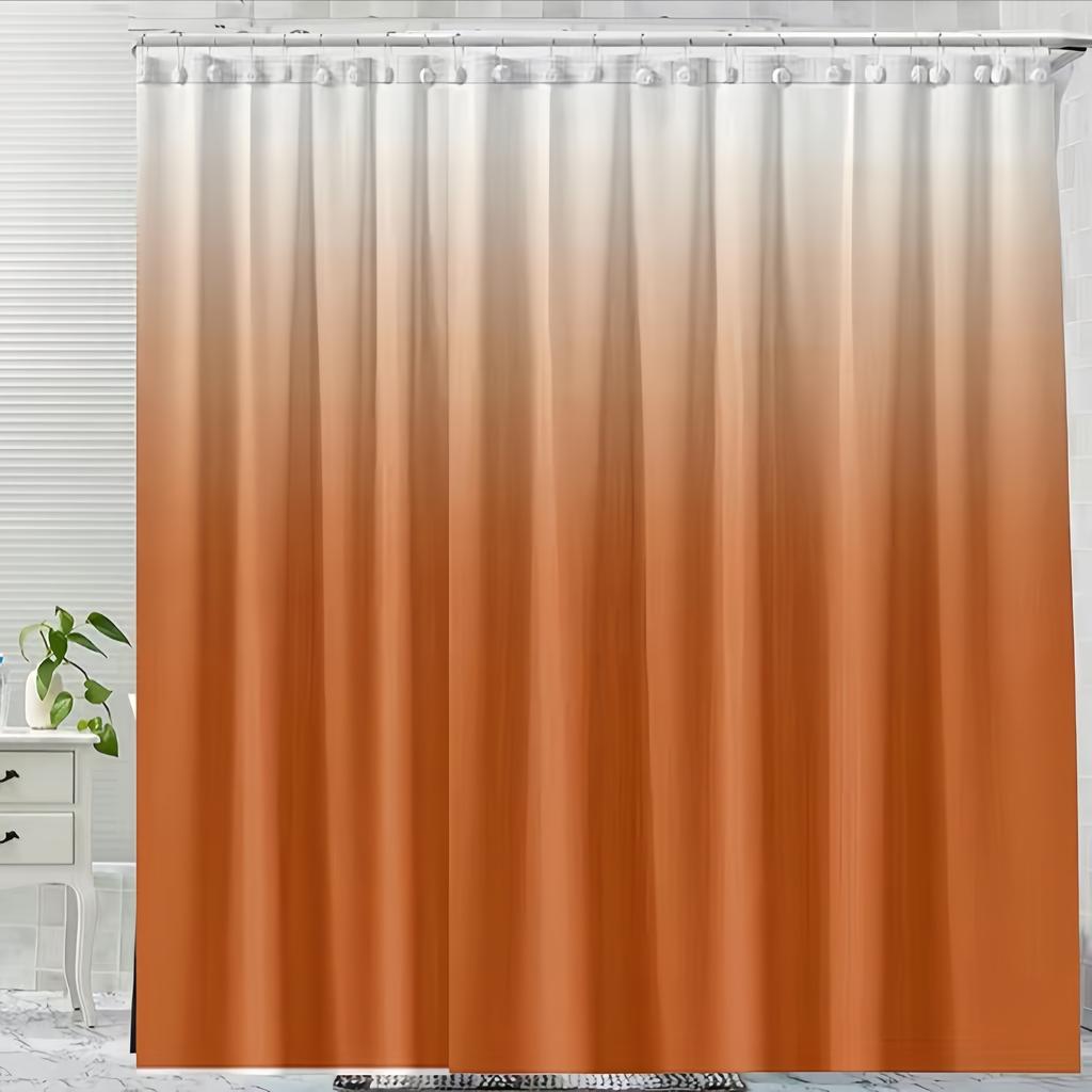 1 Piece Orange Gradual Change Waterproof Shower Curtain | 12 Hooks, Waterproof, Mildew-proof & Light-proof Bathroom Partition Curtain